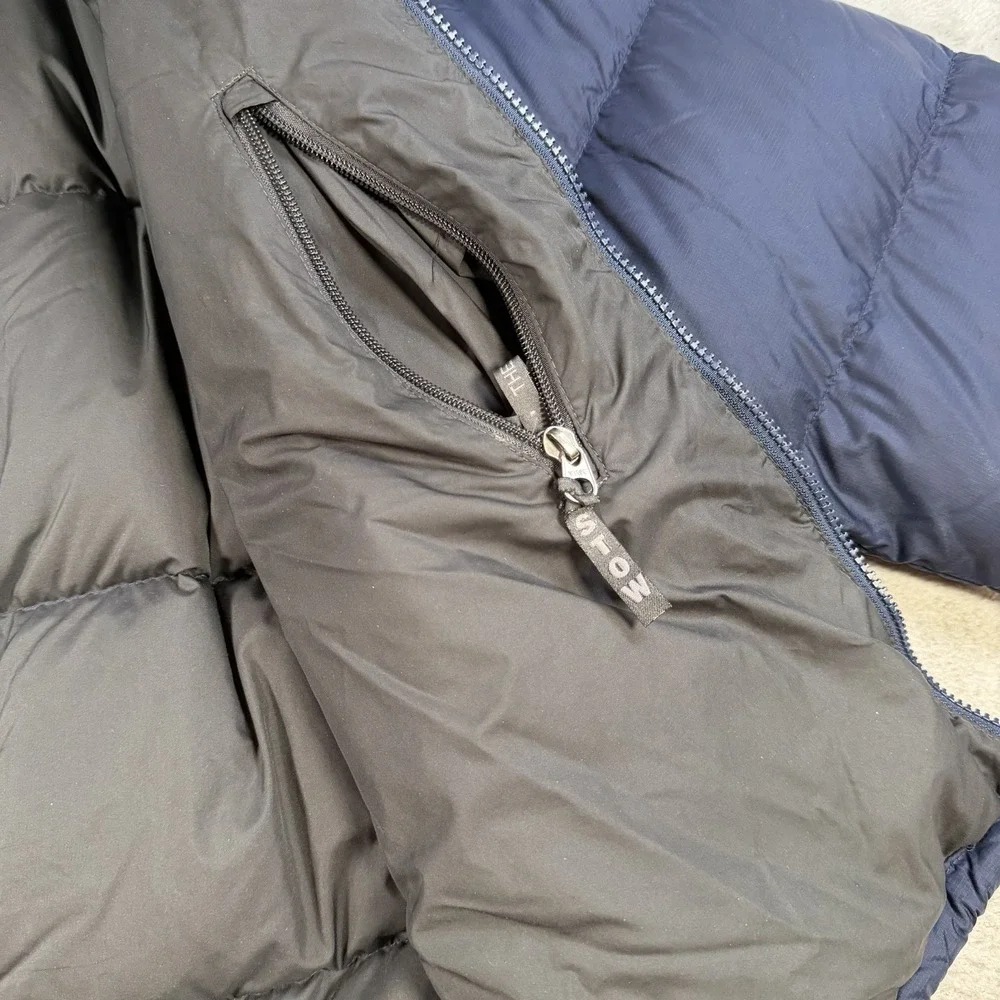 The North Face Jacket Mens Small Blue Down Puffer 700 Hooded Nuptse Nylon
